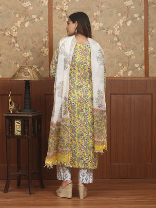 Basanti Vana – Golden Meadow Sanganeri Cotton Kurta Pant Set with Kota Dupatta