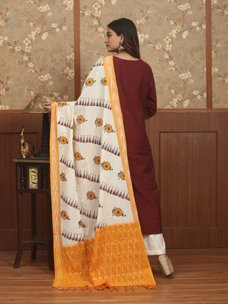 VASANT VAIBHAV – Mustard & Maroon Double Ikkat Collector’s Ensemble with Madhubani Deer and Tree Motif