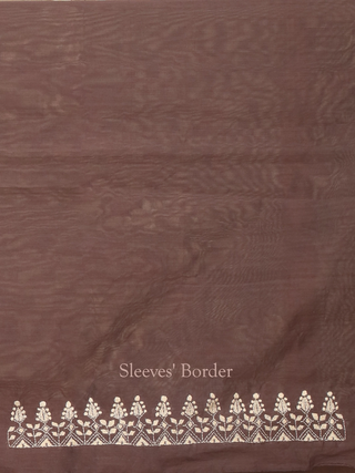 Dark Cocoa Brown Chanderi Silk Kurta Fabric with Hand Kantha Embroidery