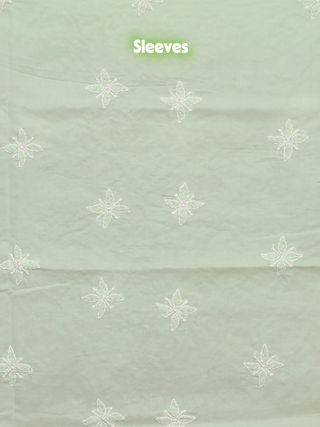 Pistachio Green Voile Kurti Fabric with Chikankari and Aari Work