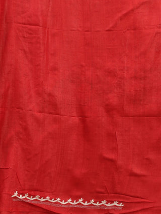 Vermilion & Orange Dhakai Kantha Tussar Silk Dress Material