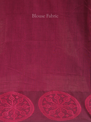 Black-Magenta Bengal Cotton Saree with Hand Kantha Embroidery & Woven Motifs