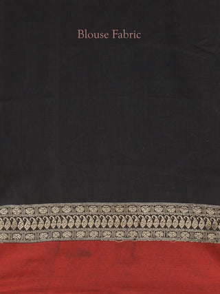 Black-Red Pure Bengal Cotton Saree with Traditional Weaves and Kantha Embroidery