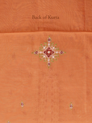 Burnt Orange Chanderi Silk Kurta Fabric with Hand Kantha Embroidery