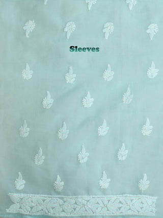 Sea Green Georgette Lucknowi Chikankari Kurti Fabric