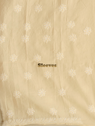 Warm Beige Lucknowi Chikankari Voile Cotton Kurti Fabric