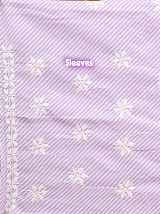 Lavender Striped Lucknowi Voile Cotton Kurti Fabric with “Ghas-Patti” Design