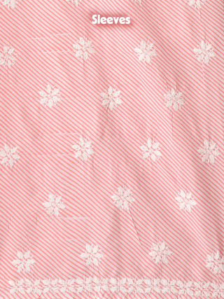 Coral Pink Striped Lucknowi Voile Cotton Kurti Fabric with “Ghas-Patti” Design