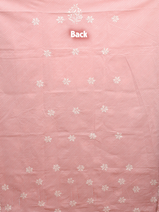 Coral Pink Striped Lucknowi Voile Cotton Kurti Fabric with “Ghas-Patti” Design
