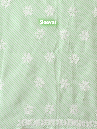 Fresh Green Striped Off-White Voile Chikankari Kurti Fabric
