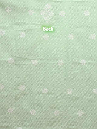 Fresh Green Striped Off-White Voile Chikankari Kurti Fabric