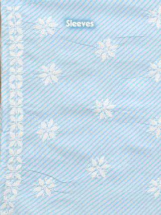 Sky Blue Striped Lucknowi Voile Cotton Kurti Fabric with “Ghas-Patti” Design