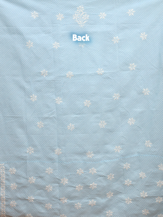 Sky Blue Striped Lucknowi Voile Cotton Kurti Fabric with “Ghas-Patti” Design