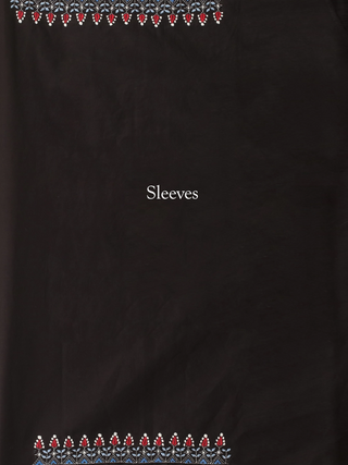 Classic Black Pure Cotton Kurta Fabric with Hand Kantha Embroidery