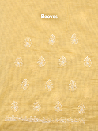 Light Mustard Yellow Kota Chikankari Kurti Fabric