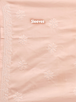 Soft Peach Voile Chikankari Kurti Fabric