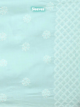 Aqua Blue Voile Chikankari Kurti Fabric