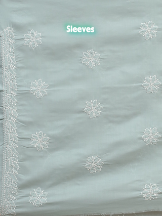 Dusty Green Voile Chikankari Kurti Fabric
