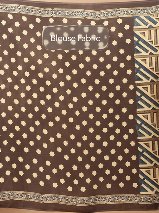Beige, Teal & Coffee Brown Modal Silk Ajrakh Hand Block Printed Saree