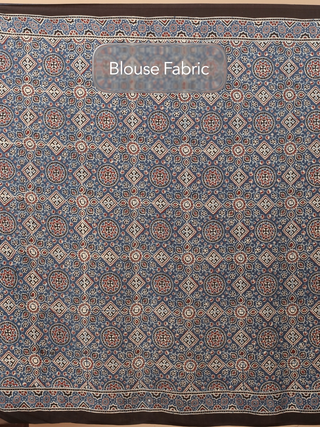 Indigo Blue, Black & Madder Red Modal Silk Ajrakh Hand Block Printed Saree