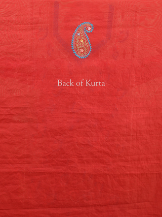 Vermilion Red Chanderi Silk Kurta Fabric with Hand Kantha Embroidery
