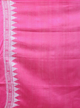Charcoal Grey & Magenta Pure Tussar Silk Saree with Hand Kantha Embroidery