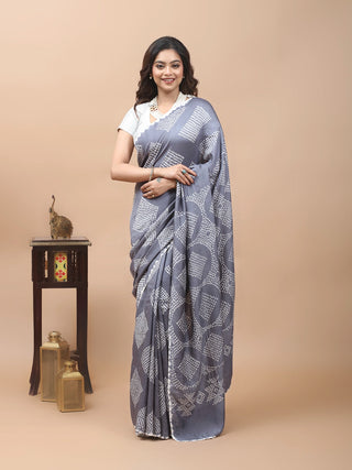 Meghambari – Steel Grey Pure Gajji Silk Saree with Hand Rai Bandhej