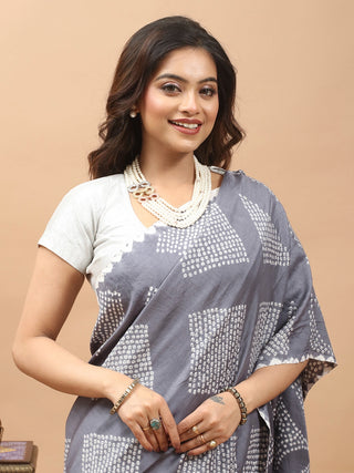 Meghambari – Steel Grey Pure Gajji Silk Saree with Hand Rai Bandhej