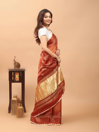 Burnt Rust Bandhani Modal Silk Saree with Lagdi Patta Pallu