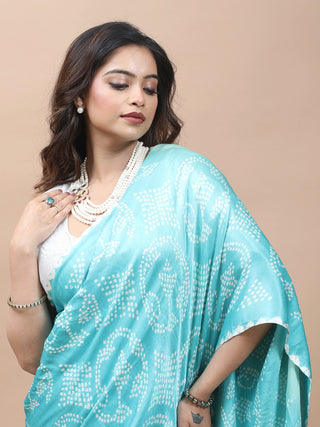 Neeranjana – Turquoise Blue Pure Gajji Silk Saree with Hand Rai Bandhej