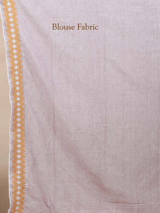 Handwoven Butter Yellow Assam Cotton Saree with Traditional Assamese Motif Border and Contrast Woven Blouse Piece
