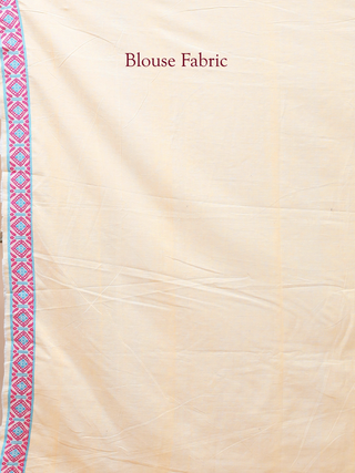Cream Handwoven Assam Cotton Saree with Multicolour Traditional Assamese Pallu & Matching Woven Blouse Piece