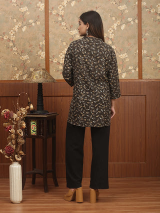 MRIGAYA EARTH – Deep Brown Ajrakh Cambric Cotton Top