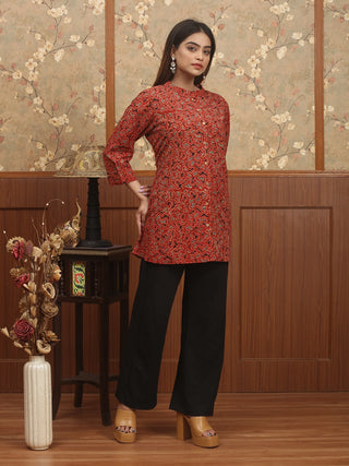 RAKTIKA VISTAR – Madder Red Ajrakh Cambric Cotton Top