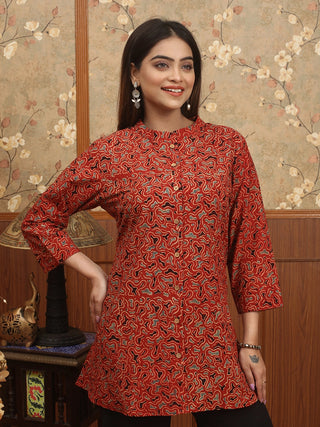 RAKTIKA VISTAR – Madder Red Ajrakh Cambric Cotton Top