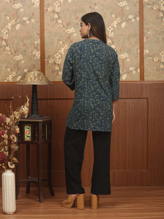NEEL-HARIT REKHAA – Deep Teal Ajrakh Cambric Cotton Top