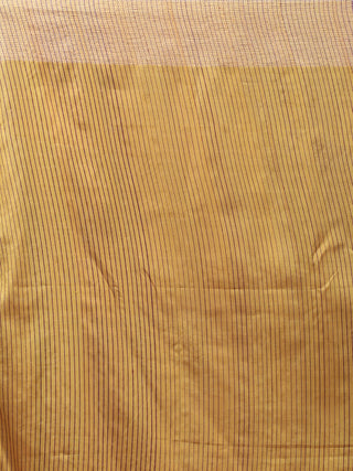 Deep Chocolate Brown & Mustard Paatli Pallu Pure Bishnupur Katan Silk Saree with Kantha Embroidery