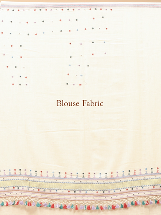 Ivory Bhujodi Kala Cotton Saree with Soof Embroidery