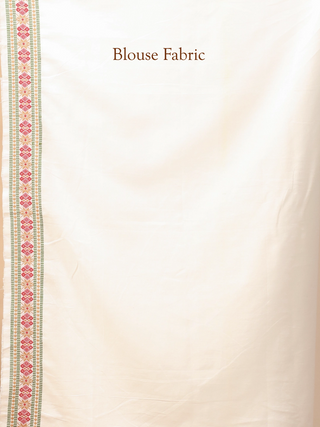 Ivory White Handwoven Assam Cotton Saree with Traditional Assamese Heritage Motifs & Matching Woven Blouse Piece