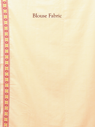Cream Assam Cotton Saree with Traditional Assamese Temple-Inspired Weaving & Matching Woven Blouse Piece