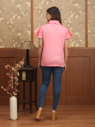 TARANGINI PINTUCK – Blush Cotton Top with Hand Kantha Panels & Petal Sleeves