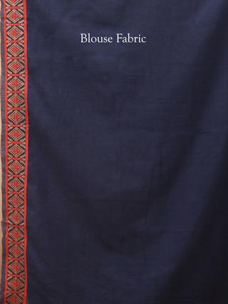 Royal Navy Blue Assam Cotton Saree with Rich Assamese Handloom Weaving & Matching Woven Blouse Piece