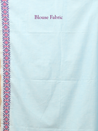 Sky Blue Assam Cotton Saree with Vibrant Handwoven Assamese Motifs and Matching Woven Blouse Piece