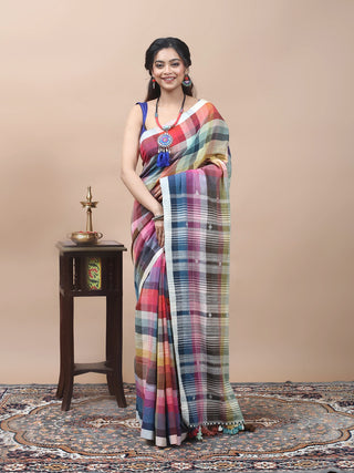 Multicolour Checkered Bhujodi Kala Cotton Saree