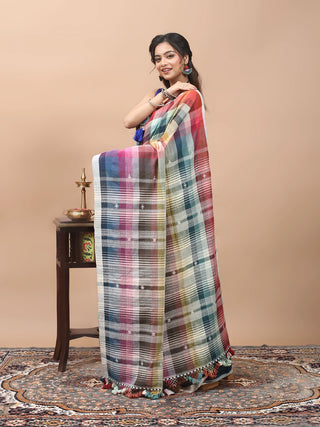 Multicolour Checkered Bhujodi Kala Cotton Saree