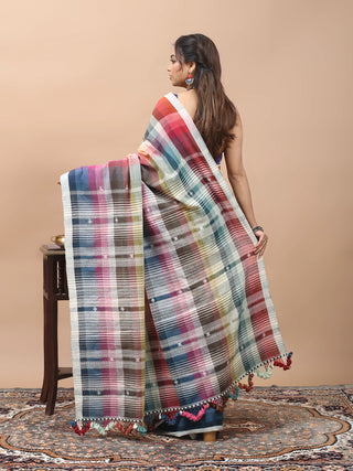 Multicolour Checkered Bhujodi Kala Cotton Saree