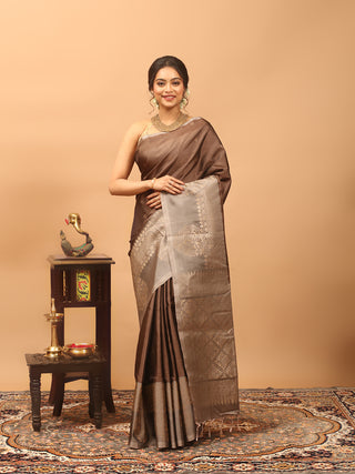 Mocha Brown Pure Kanchipuram Soft Silk Saree