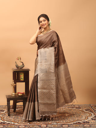 Mocha Brown Pure Kanchipuram Soft Silk Saree