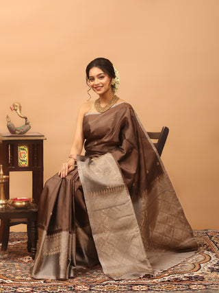 Mocha Brown Pure Kanchipuram Soft Silk Saree