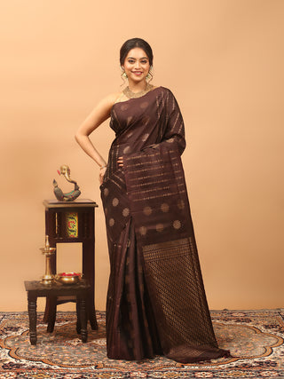 Chocolate Brown Pure Kanchipuram Soft Silk Saree